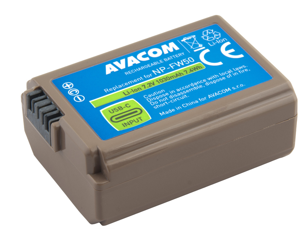 AVACOM DISO-FW50-B1030USB Li-Ion 7.2V 1030mAh - neoriginální - Baterie Sony NP-FW50 vstup USB-C Li-Ion 7.2V 1030mAh 7.4Wh