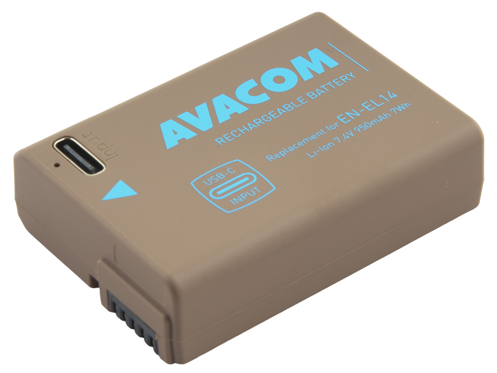 AVACOM DINI-EL14-B950USB Li-Ion 7.4V 950mAh - neoriginální - Baterie Nikon EN-EL14 vstup USB-C Li-Ion 7.4V 950mAh 7Wh